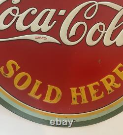 Original Coca Cola 1933 ICE COLD COCA COLA SOLD HERE Sign 19 5/8 diameter