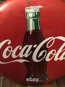 Original Coca-Cola Button Porcelain Sign 24 Inch