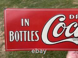 Original Coca Cola Coke Embossed Painted Metal Strip Sign