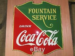 Original Coca Cola Fountain Service Porcelain Double Sided Sign
