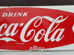 Original Coca Cola Porcelain Fishtail Sign Antique Vintage Sled Style Soda 1950