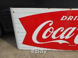 Original Coca Cola Porcelain Fishtail Sign Antique Vintage Sled Style Soda 1950