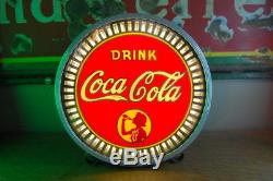 Original Coca Cola Reverse Glass Spinner Sign w Silhoutte Girl, Coke Advertising
