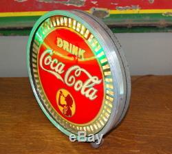 Original Coca Cola Reverse Glass Spinner Sign w Silhoutte Girl, Coke Advertising