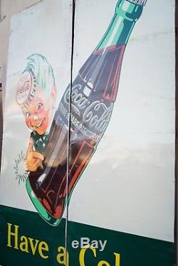 Original Coca Cola Sprite Boy Billboard Tin Sign 1950 (NEW OLD STOCK)