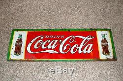 Original Coca Cola Tin Sign Double Christmas Bottle Coke Sign Advertising 1930s