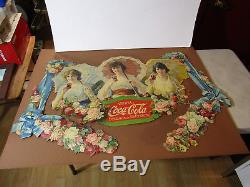 Original Coca-cola 1918 Die Cut Huge Girls With Umbrellas Festoon Amazing