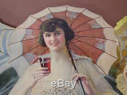 Original Coca-cola 1918 Die Cut Huge Girls With Umbrellas Festoon Amazing