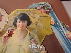 Original Coca-cola 1918 Die Cut Huge Girls With Umbrellas Festoon Amazing