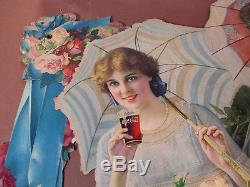 Original Coca-cola 1918 Die Cut Huge Girls With Umbrellas Festoon Amazing