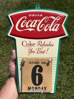 Original Drink Coca Cola Coke Fishtail Painted Metal Sign Calendar Pad NICE
