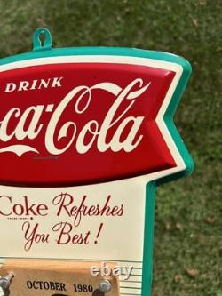 Original Drink Coca Cola Coke Fishtail Painted Metal Sign Calendar Pad NICE