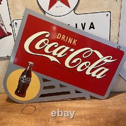 Original Flange''drink Coca-cola'' Painted Sign 20x23 Inch