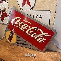 Original Flange''drink Coca-cola'' Painted Sign 20x23 Inch