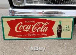 Original Ice Cold Drink Coca Cola Fishtail 54 Sign Coke Soda Bottle Painted Tin