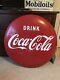 Original Large Drink Coca-Cola Porcelain Button Sign 36 Mounting Holes Intact