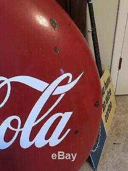 Original Large Drink Coca-Cola Porcelain Button Sign 36 Mounting Holes Intact