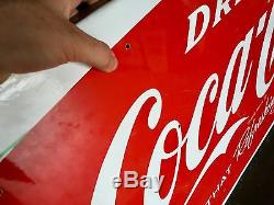Original Porcelain 1960's Coca Cola Soda Pop Fishtail Sled Sign Nice
