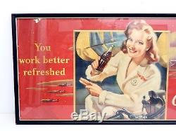 Original Rare 1943 WWII Coca Cola You Work Better Refreshed Cardboard Sign