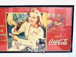 Original Rare 1943 WWII Coca Cola You Work Better Refreshed Cardboard Sign