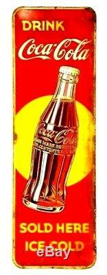 Original Rare Large 1940's Coca Cola Soda Pop Bottle 53 Embossed Metal Sign