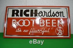 Original Richardson Root Beer Embossed Tin VINTAGE Advertising Sign 36X16