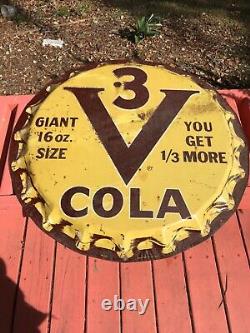 Original V3 Vess Coca Cola Soda Pop Bottle Cap Metal Sign 29 1950s Vintage