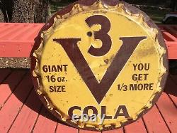 Original V3 Vess Coca Cola Soda Pop Bottle Cap Metal Sign 29 1950s Vintage