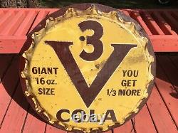 Original V3 Vess Coca Cola Soda Pop Bottle Cap Metal Sign 29 1950s Vintage