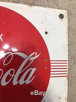 Original Vintage 1940s FOUNTAIN SERVICE DRINK COCA-COLA 29x12 Porcelain Sign