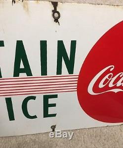 Original Vintage 1940s FOUNTAIN SERVICE DRINK COCA-COLA 29x12 Porcelain Sign