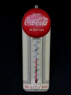 Original Vintage 1950's Coca Cola Red Button Thermometer Sign Working