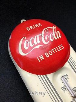 Original Vintage 1950's Coca Cola Red Button Thermometer Sign Working
