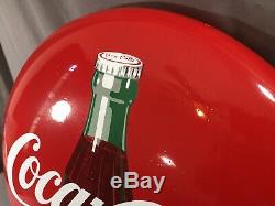 Original Vintage 1950's Coca Cola Soda Pop 24 Porcelain Coke Button Sign