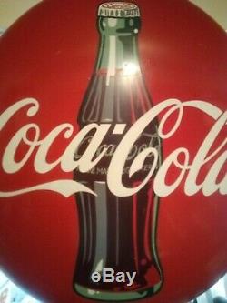 Original Vintage 1950s 36 inch Coca-Cola Porcelain Advertising Button Sign