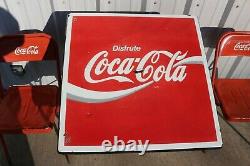 Original Vintage 1960's Coca Cola Soda Pop Metal Porcelain Top Table & 2 Chairs