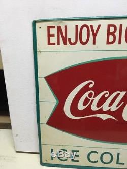 Original Vintage Coca Cola Big King Size Fishtail Sign