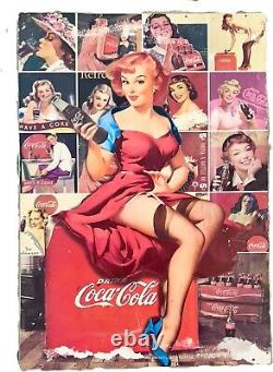 Original Vintage Coca Cola Pin Up Girls Wooden Sign Collage VERY RARE