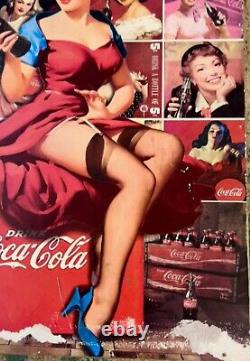 Original Vintage Coca Cola Pin Up Girls Wooden Sign Collage VERY RARE