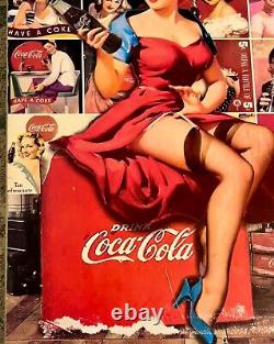 Original Vintage Coca Cola Pin Up Girls Wooden Sign Collage VERY RARE