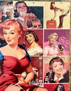 Original Vintage Coca Cola Pin Up Girls Wooden Sign Collage VERY RARE