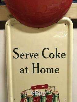 Original Vintage Coca Cola Vertical Serve Coke At Home Pilaster Button Sign