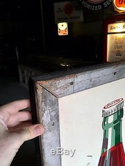 Original Vintage Coca Cola White Bottle Advertising Sign with Original Wood Frame