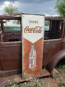 Original Vintage Metal Coke Sign 1940s Coca Cola Refresh Arrow Soda Sign 54 Inch