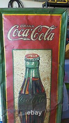 Original Vintage Metal Coke Sign COCA COLA 1931 Christmas Bottle 54 x 18
