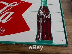 Original Vintage, Tin 1950s-1960s Coca Cola Fishtail Bottle Soda Sign