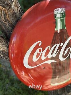 Original''coca-cola'' Soda Pump Button Porcelain Sign 24 Inch