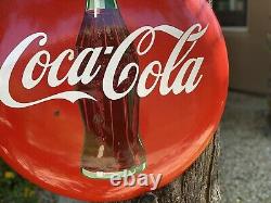 Original''coca-cola'' Soda Pump Button Porcelain Sign 24 Inch