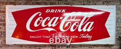 Outstanding Original 1950's Fishtail Coca Cola 6ft Porcelain Sled Sign