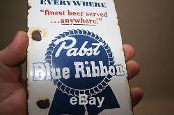Pabst Blue Ribbon Beer Porcelain Door Push Sign General Store Soda Pop Coke Cola